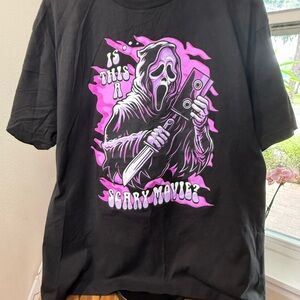 Ghost Face Shirt Mens XL Black Is This A Scary Movie Scream VHS Horror Halloween